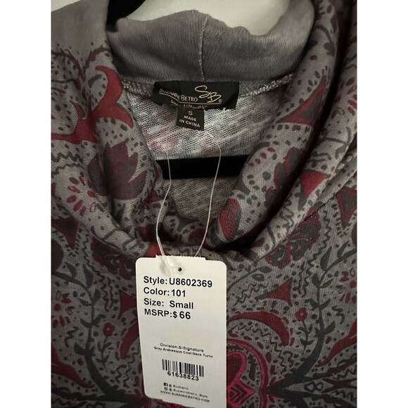 Suzanne Betro Long Sleeve Tunic Top Light Sweater Grey Boho Print Plus Size S - Picture 3 of 4